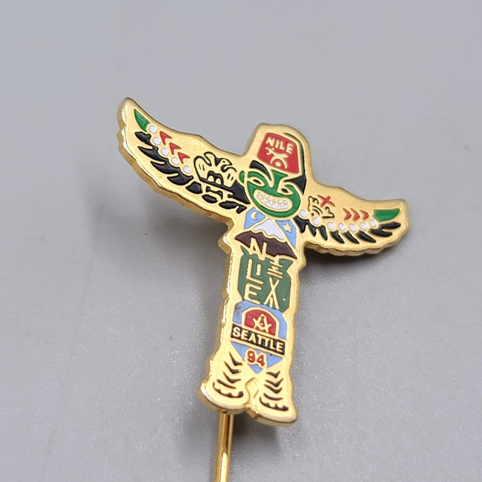 Vintage Enamel Nile Seattle Shriners Totem Pole Hat Lapel Stick Pin 2.5"