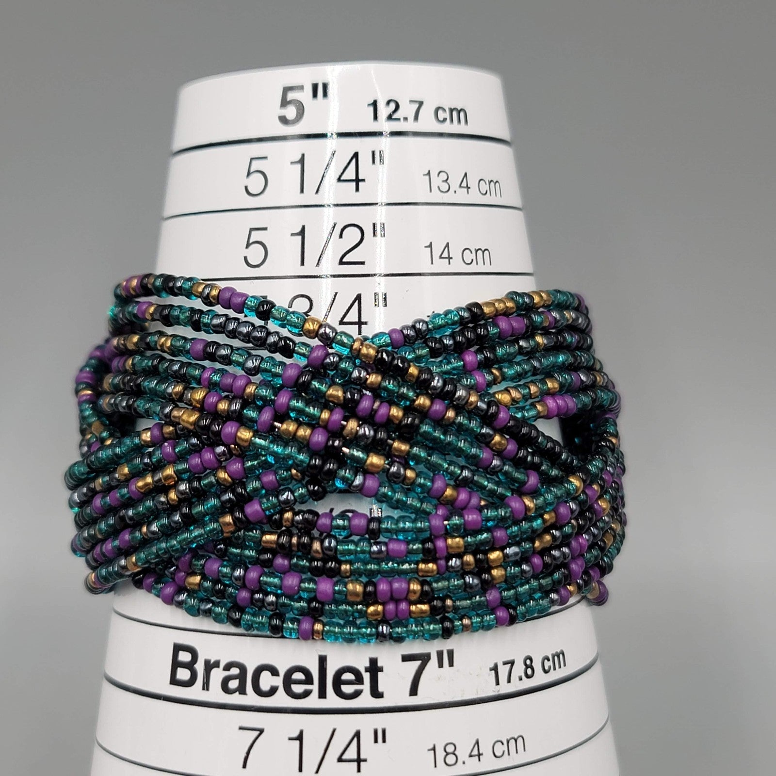 Vintage Cuff Bracelet Blue Purple Gold Seed Bead Woven