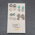 Lot of 8 Pierced Earrings Silver tone Studs Faux Turquoise Heart Marcasite