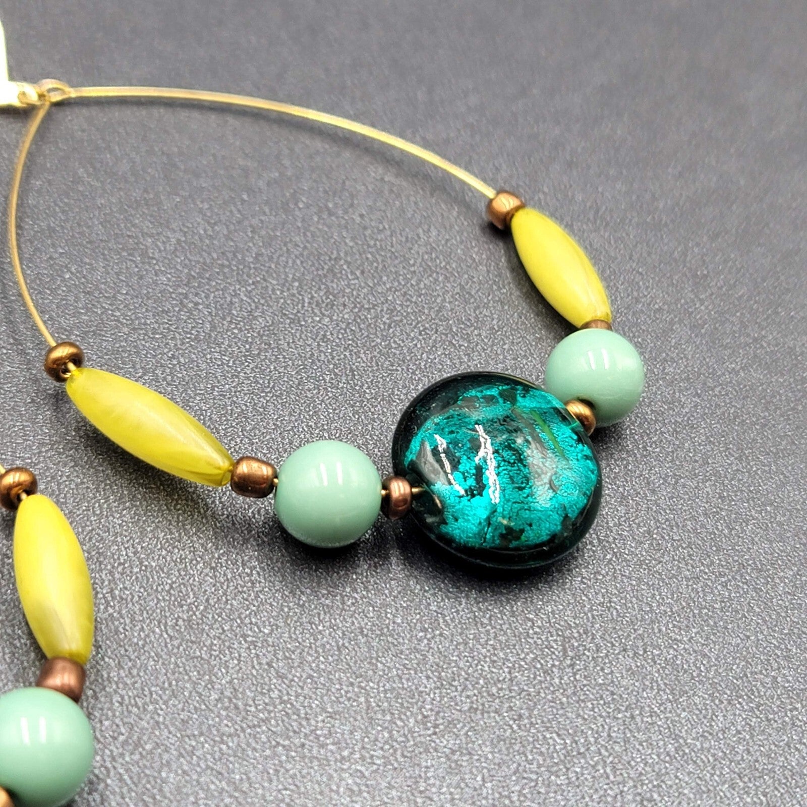 Pierced Earrings Gold tone Blue Dichroic Glass Bead Acrylic Beads 3"