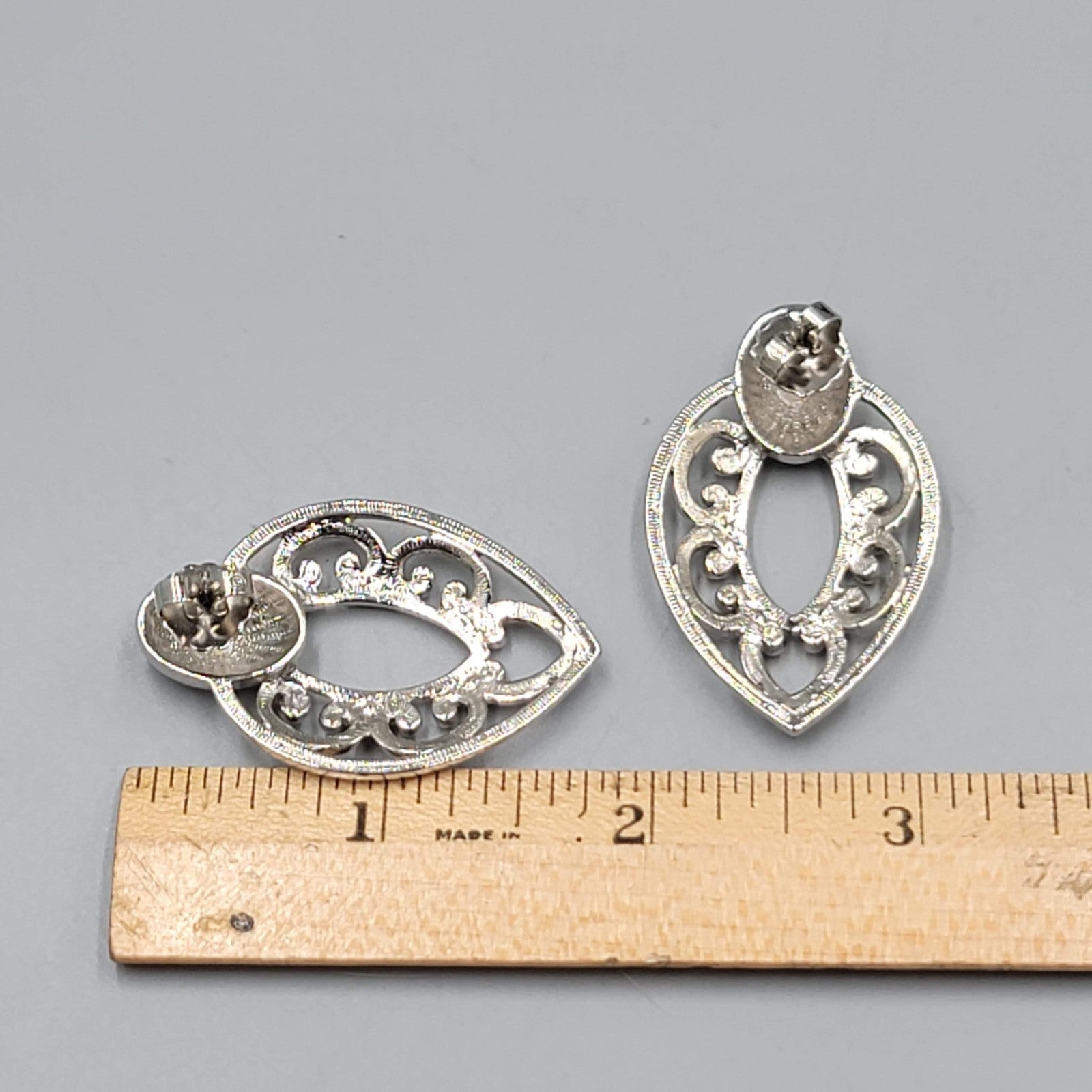 Vintage Silver Plated Door Knocker Drop Pierced Earrings Open Work 1.75"