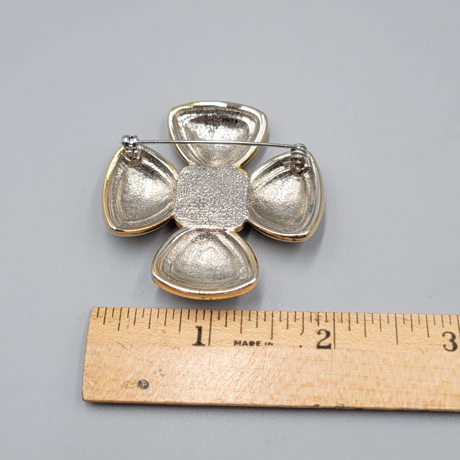 Vintage Brooch Gold and Silver tone Cross Black Center 1.75"