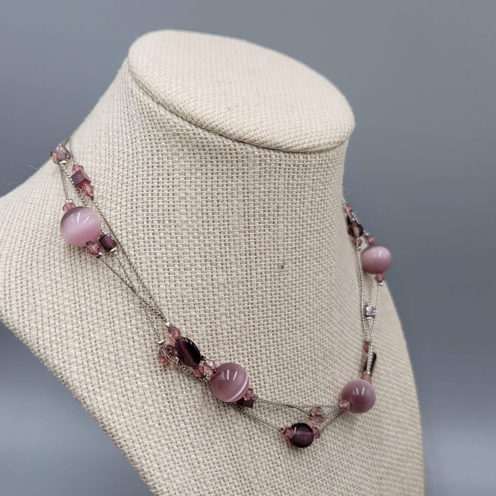 lia sophia Necklace Purple Glass Cats Eye Station Bead 16"-18"