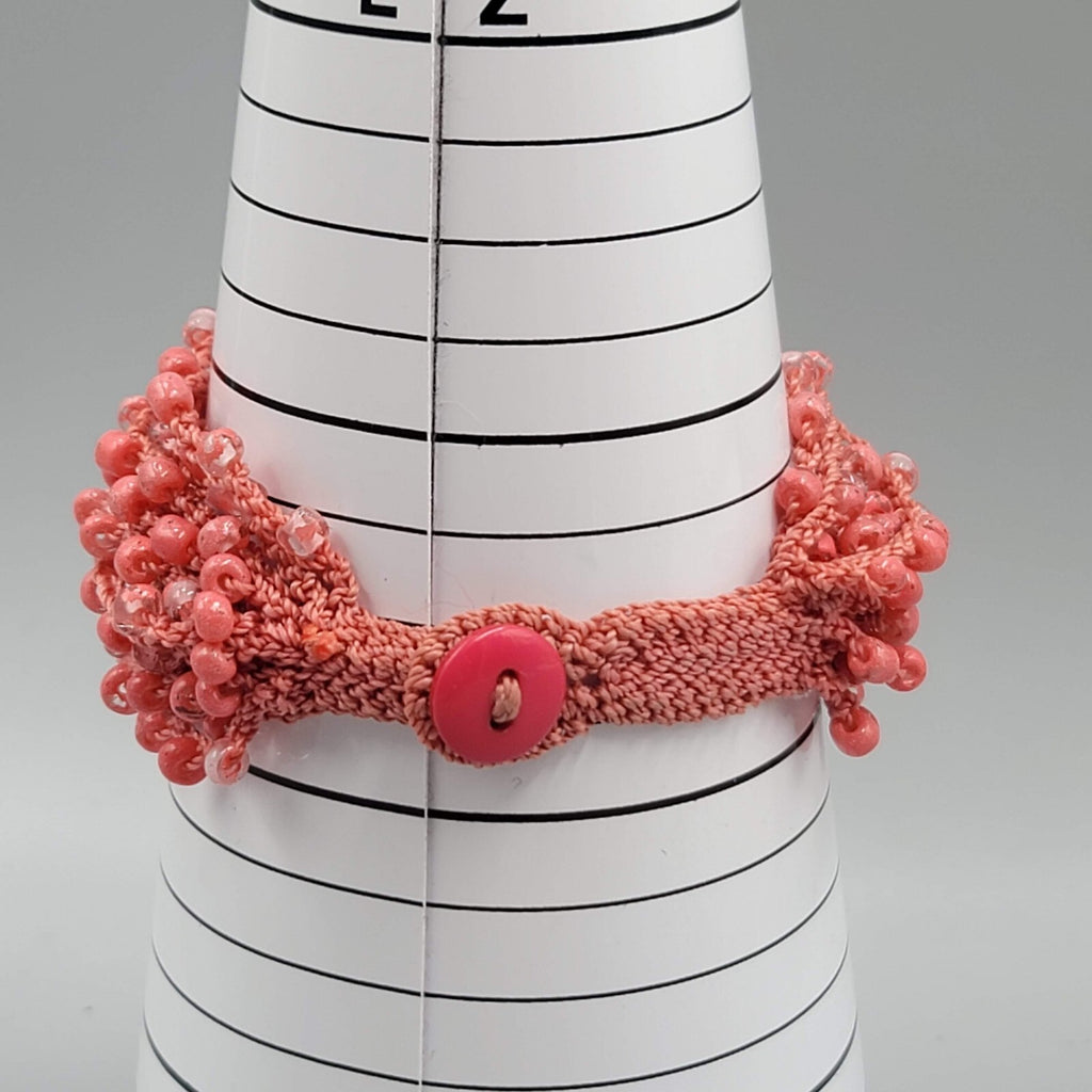 Mauve Pink Bracelet Glass Seed Bead Thread Button Closure 7"