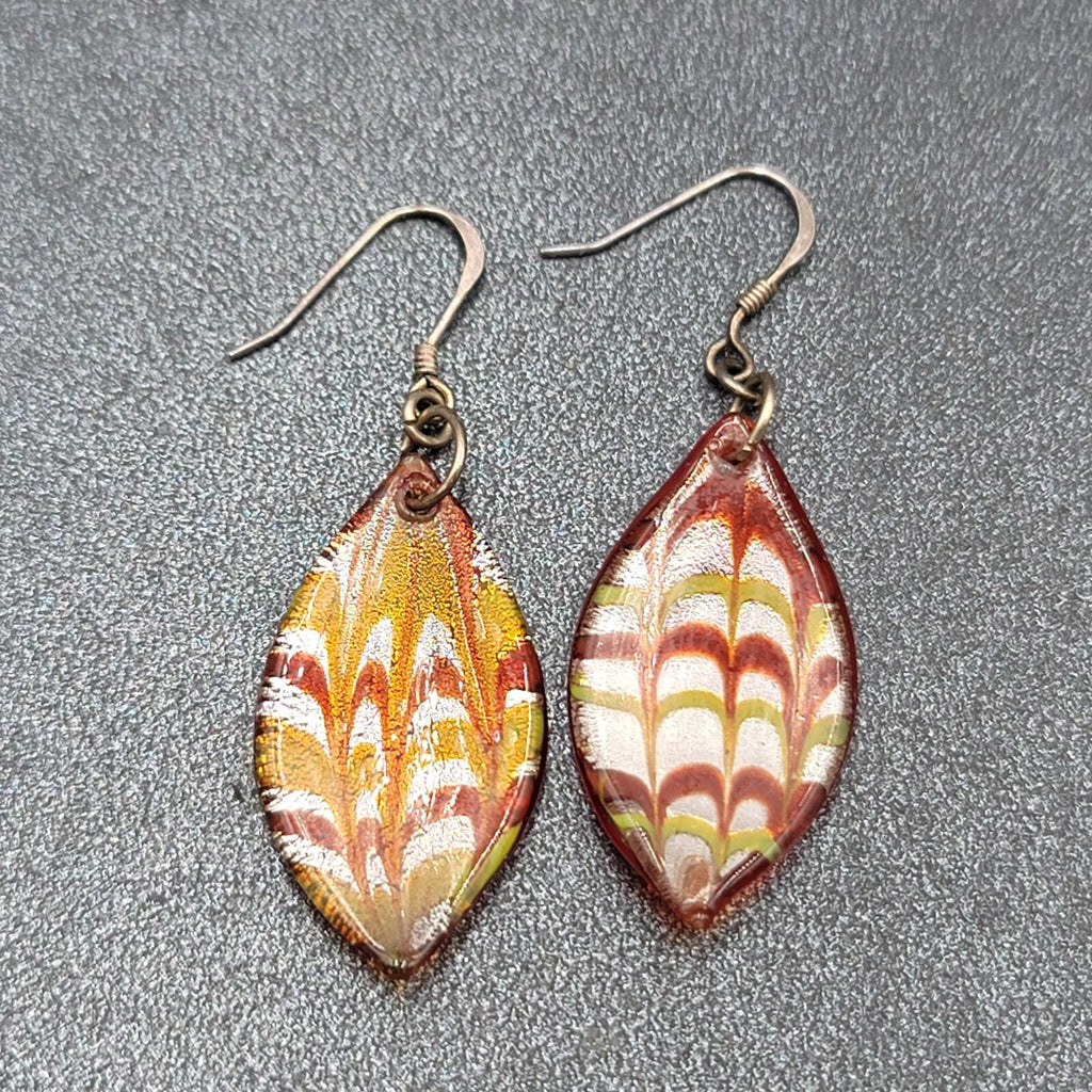 Sterling Silver Pierced Earrings Dichroic Red Glass Dangle 1.25"