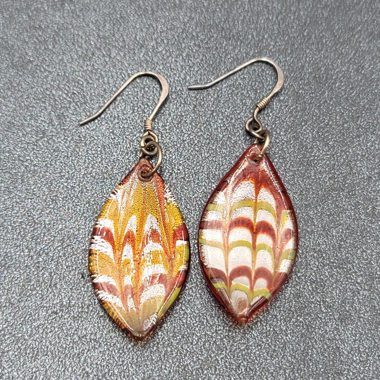 Sterling Silver Pierced Earrings Dichroic Red Glass Dangle 1.25"