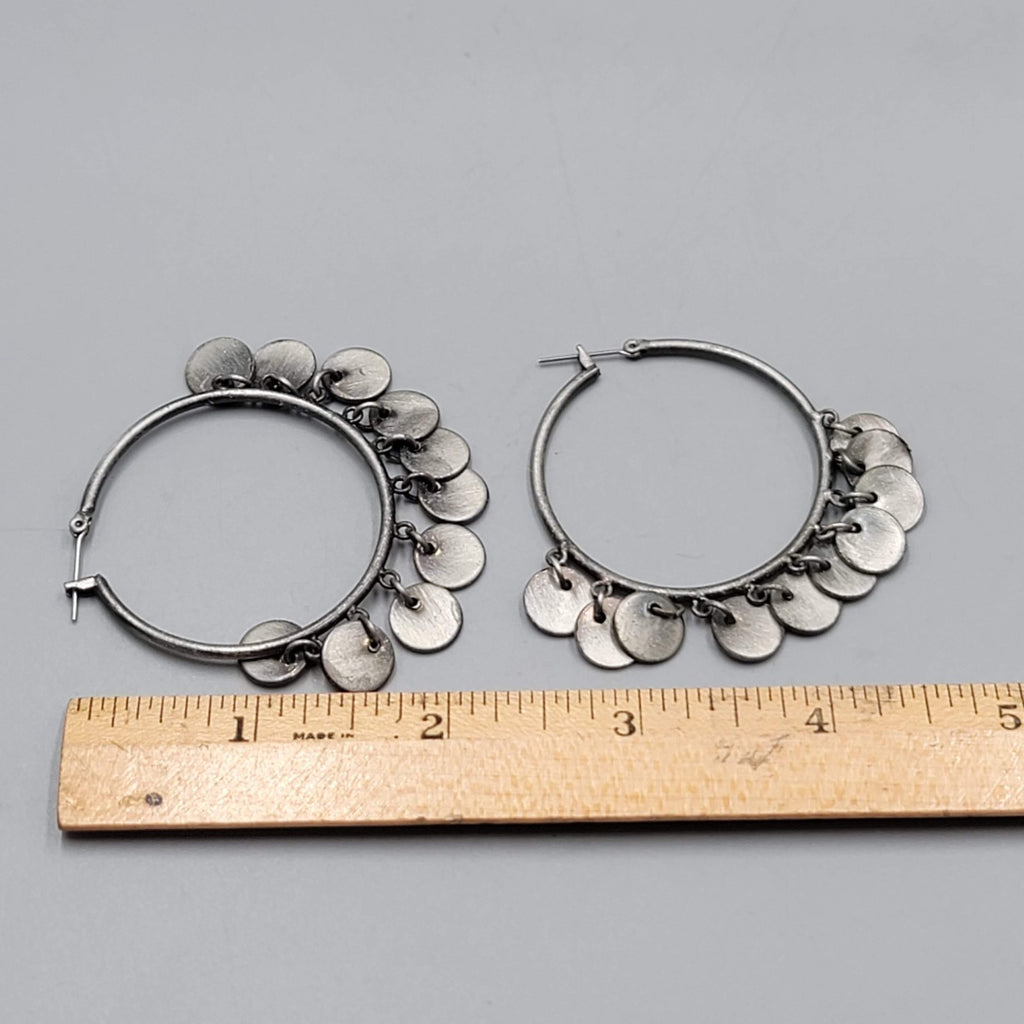 Hoopd Gray Disc Accents Pierced Earrings Silver tone Dangle  2 in