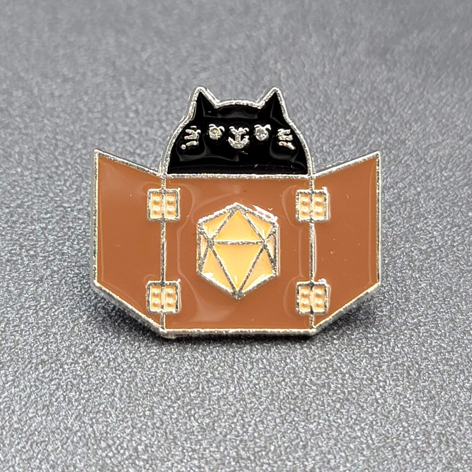 Black Cat Enamel Lapel Hat Pin Dungeons and Dragons Pathfinder Die  1"