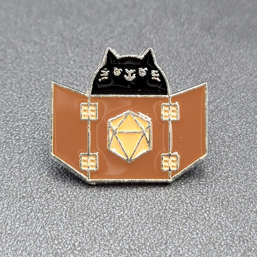 Black Cat Enamel Lapel Hat Pin Dungeons and Dragons Pathfinder Die  1"