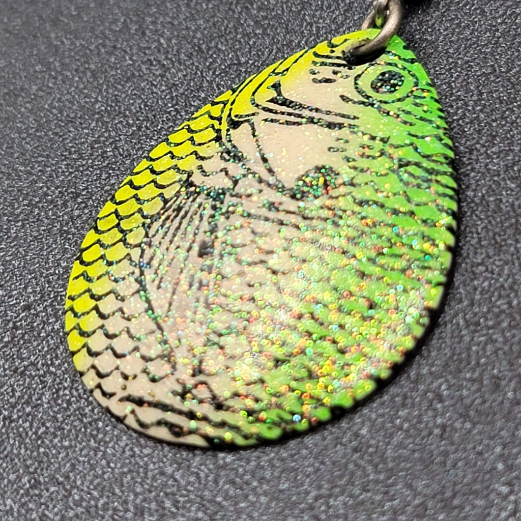 Fishing Lure Pierced Earrings Neon Green Yellow Teardrop Fish Dangle 1.5"