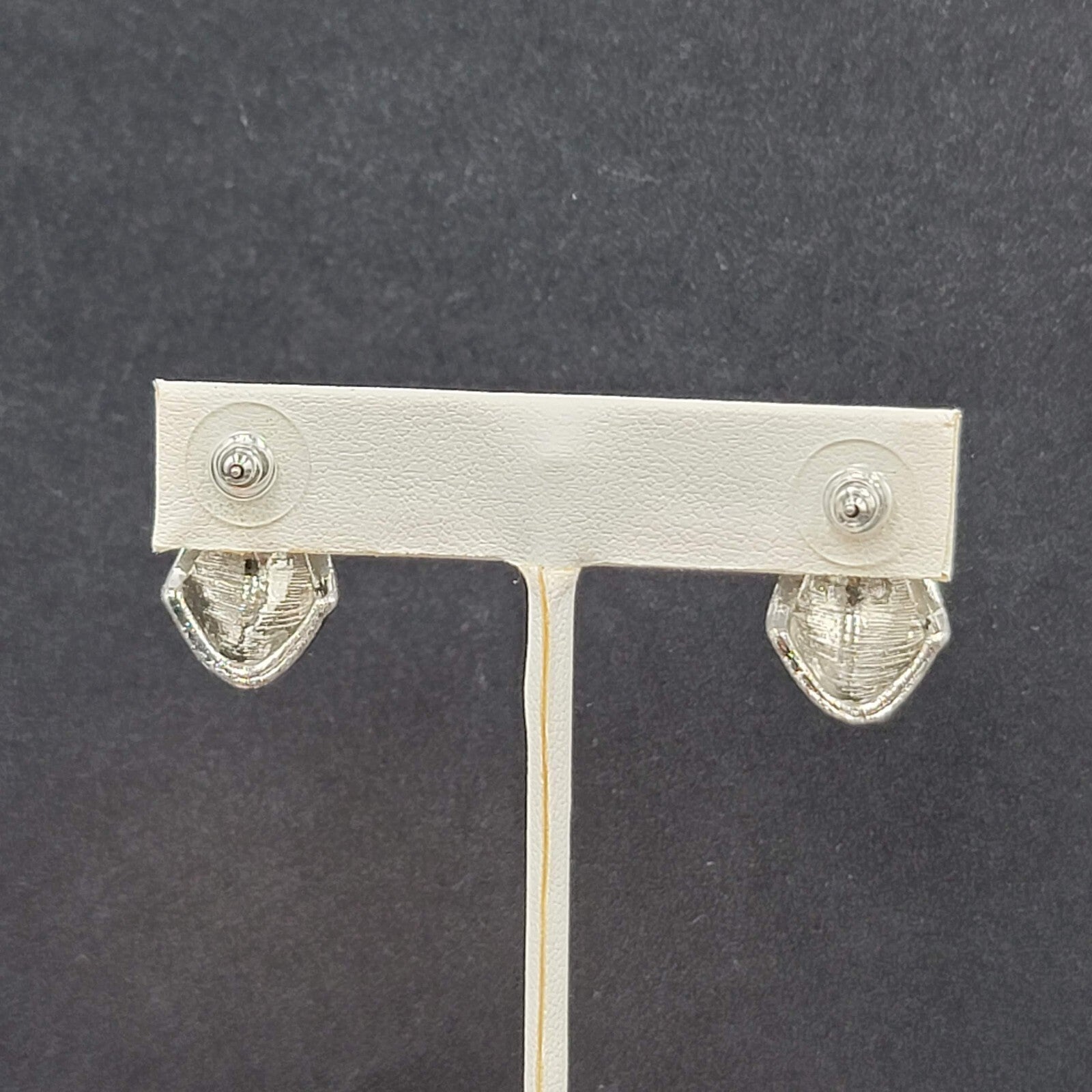 Vintage Pierced Earrings Black Enamel Drop Silver tone 1"