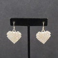 Vintage Pierced Earrings Silver tone Rhinestone Studded Dangle Heart 1"