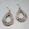 Pierced Earrings Black Metal Rhinestone Open Teardrop 1.75"