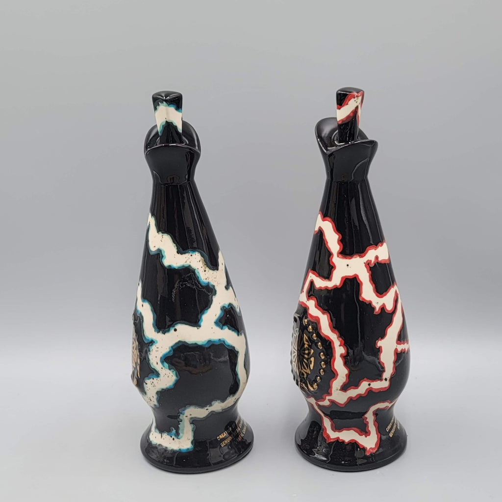 Vintage 1981 Jim Beam Regal China Lightning Paperweight Pair Black Red Teal