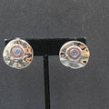 Vintage Clip on Earrings Polished Silver Plated Purple Enamel Round 1"