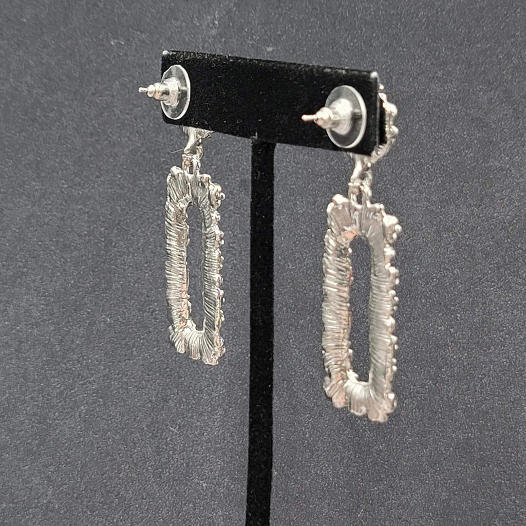 Pierced Earrings Nugget Style Silver tone Dangle 2.25"
