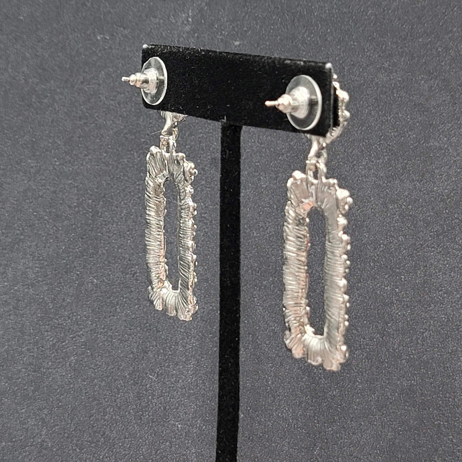 Pierced Earrings Nugget Style Silver tone Dangle 2.25"