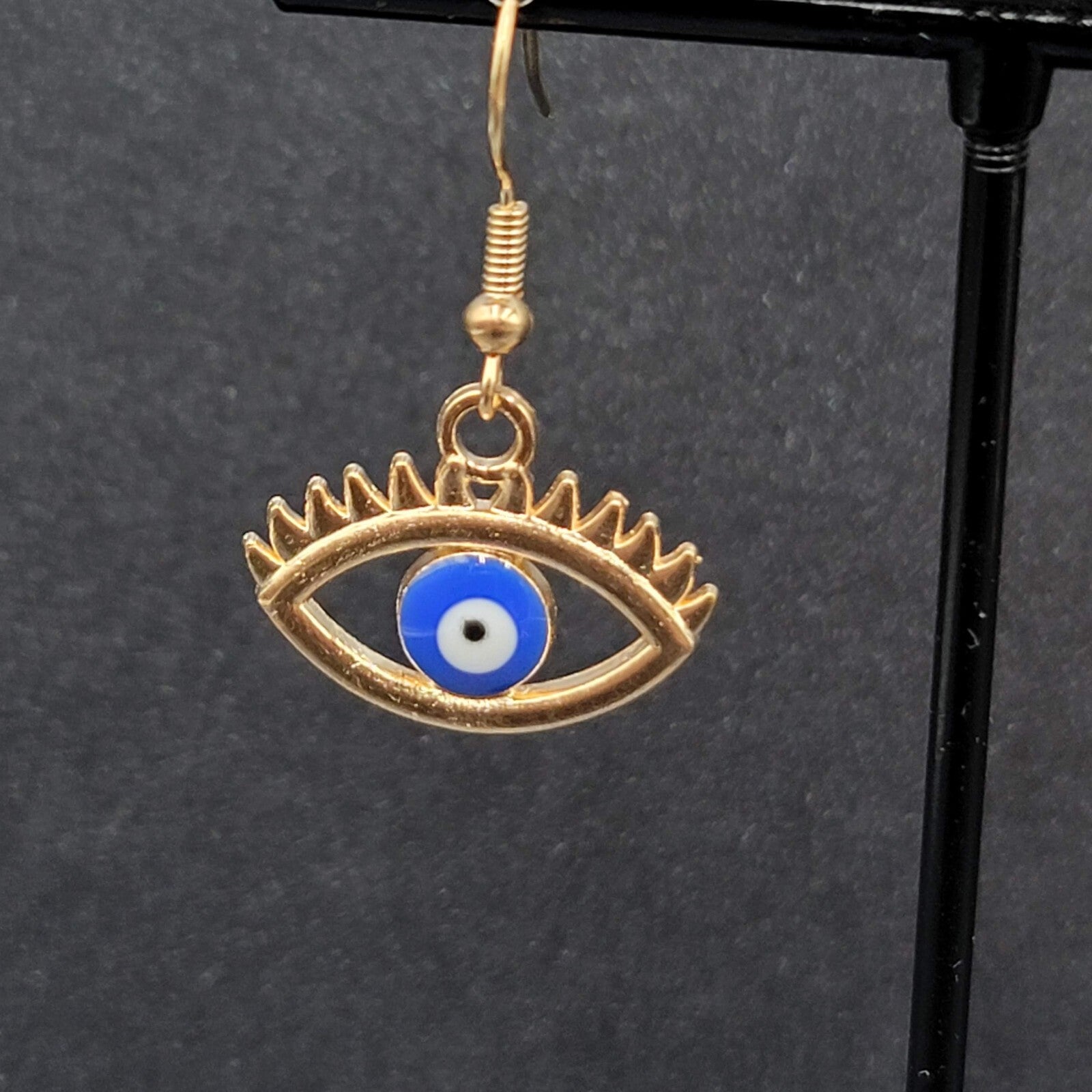 New Evil Eye Pierced Earrings Gold tone Enamel Dangle 3/4"
