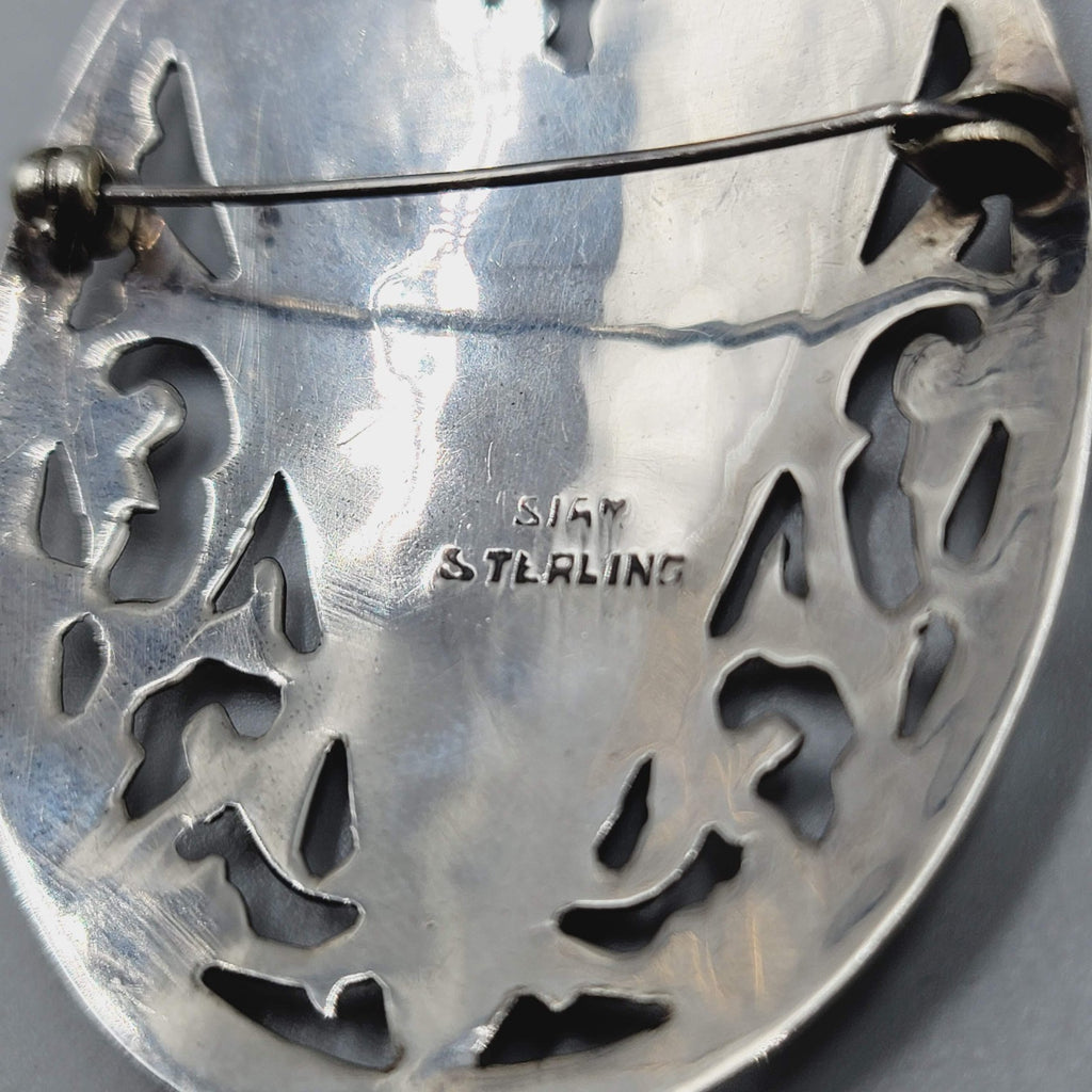 Vintage Siam Sterling Silver Nielloware Brooch Oval 2 1/4" x 1 5/8"