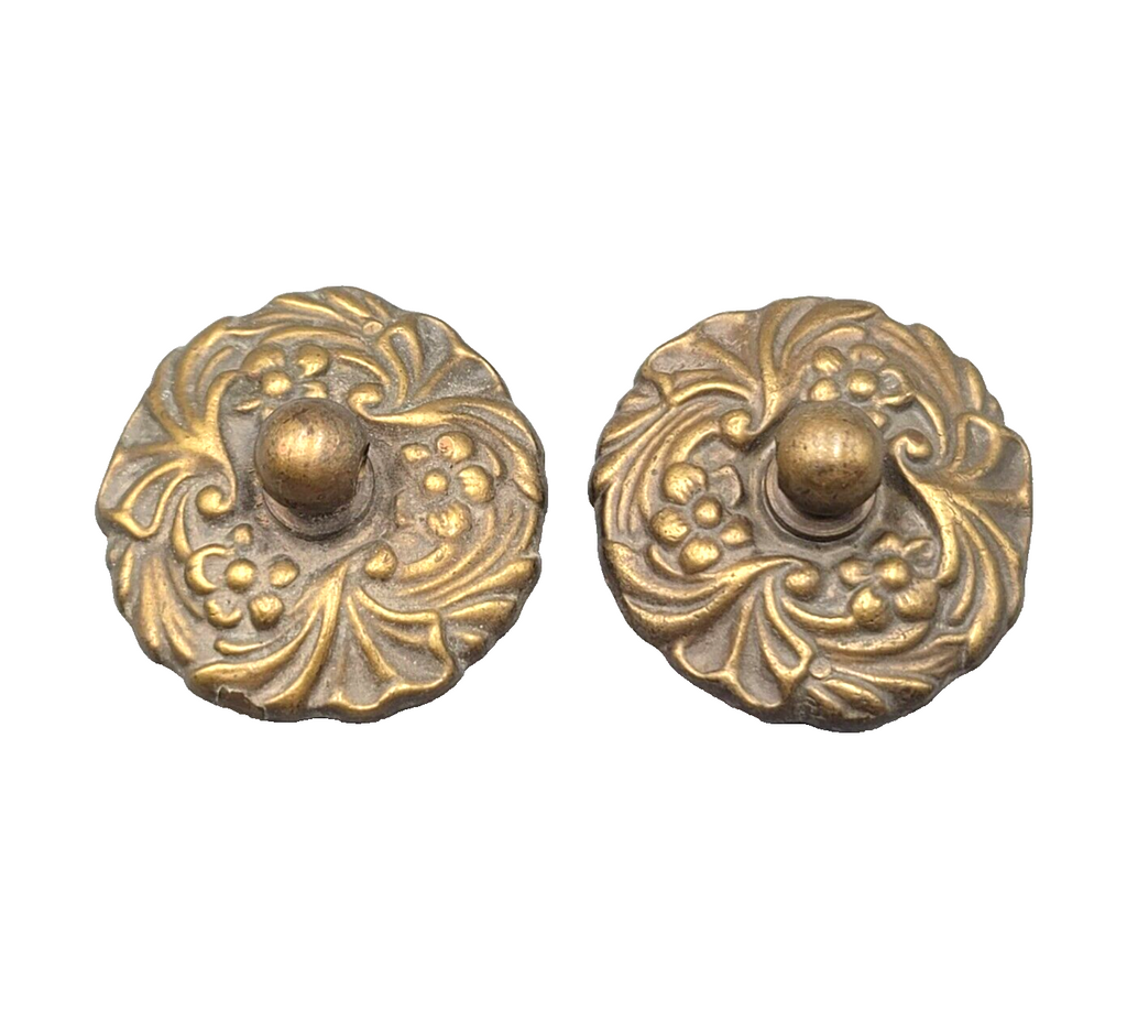 Vintage Flower Brass FACE Plates Ornate Bail Pull Replacement Set of 2 - 1 3/4"