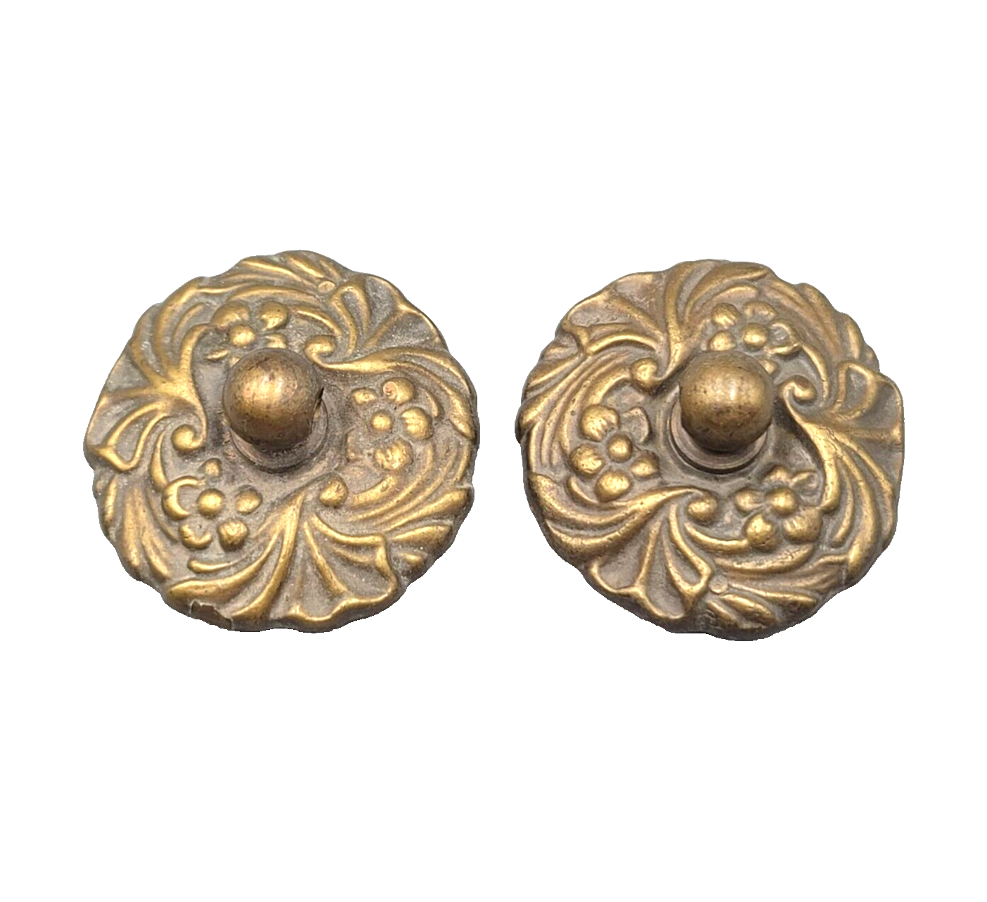 Vintage Flower Brass FACE Plates Ornate Bail Pull Replacement Set of 2 - 1 3/4"