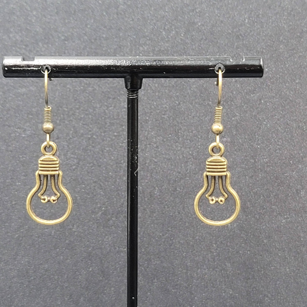 NEW Light Bulb Idea Pierced Earrings Bronze tone Dangle 7/8"