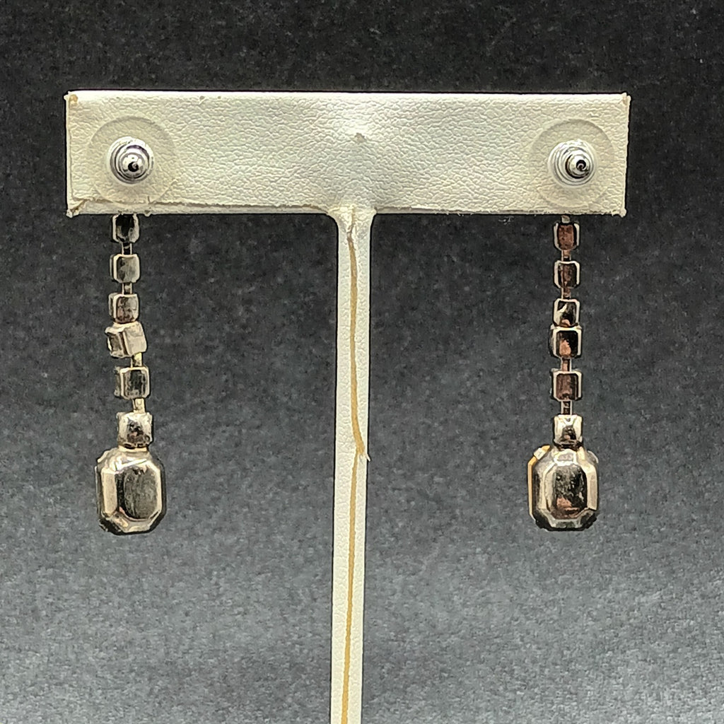 Pierced Earrings Silver tone Rhinestone Retro Dangle 1 3/4"