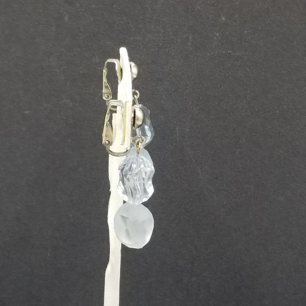 Vintage Clip On Silver tone Light Blue Acrylic Bead Dangle 1 3/4"
