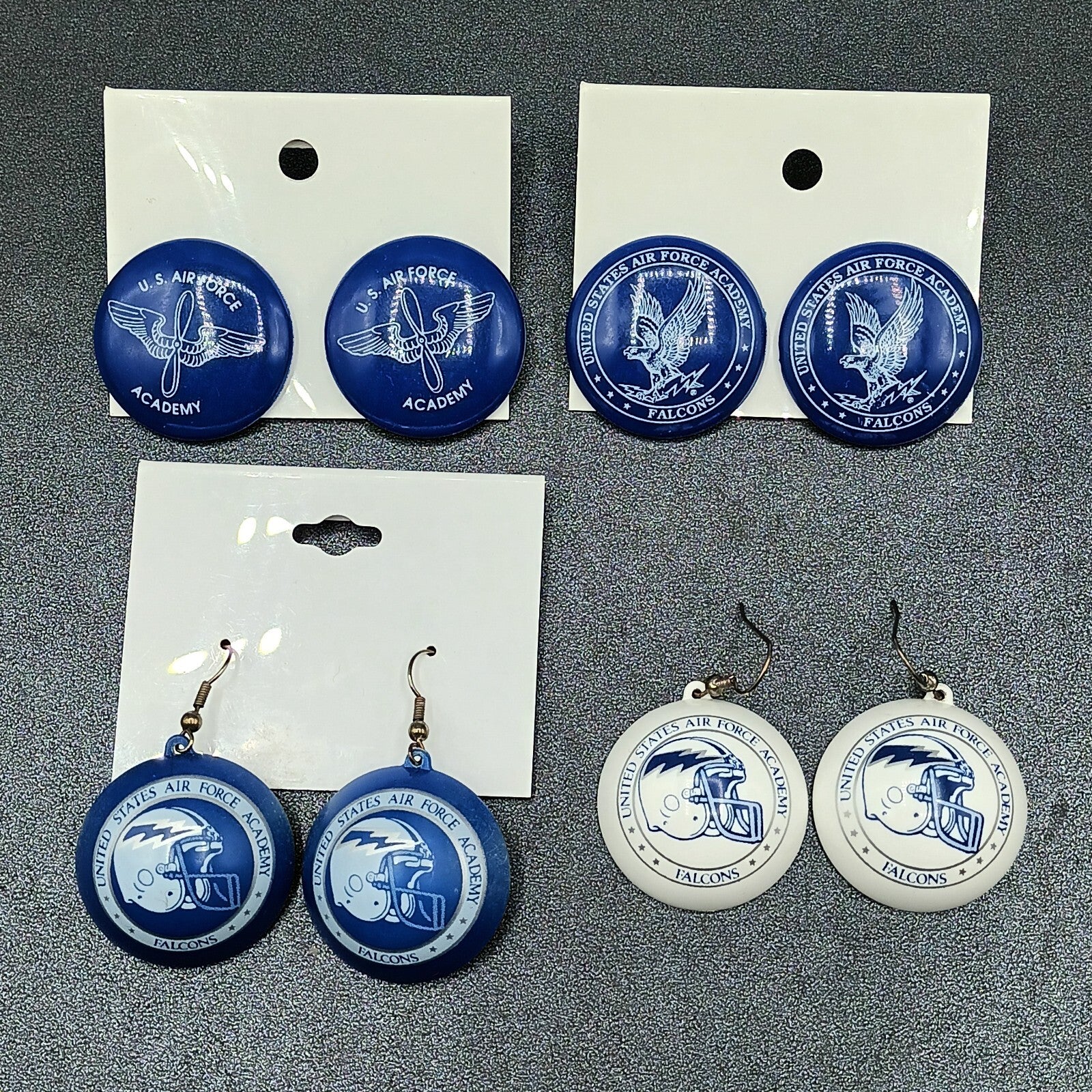 Lot of 4 Pairs Pierced Earrings Blue White US Air Force Academy Falcons Football