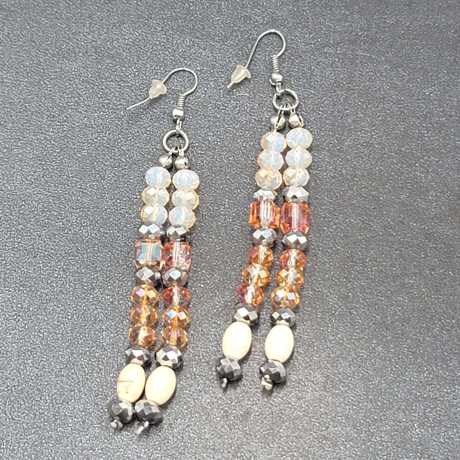 Pierced Earrings Multicolor Faceted Crystal Bead Dangle 3"