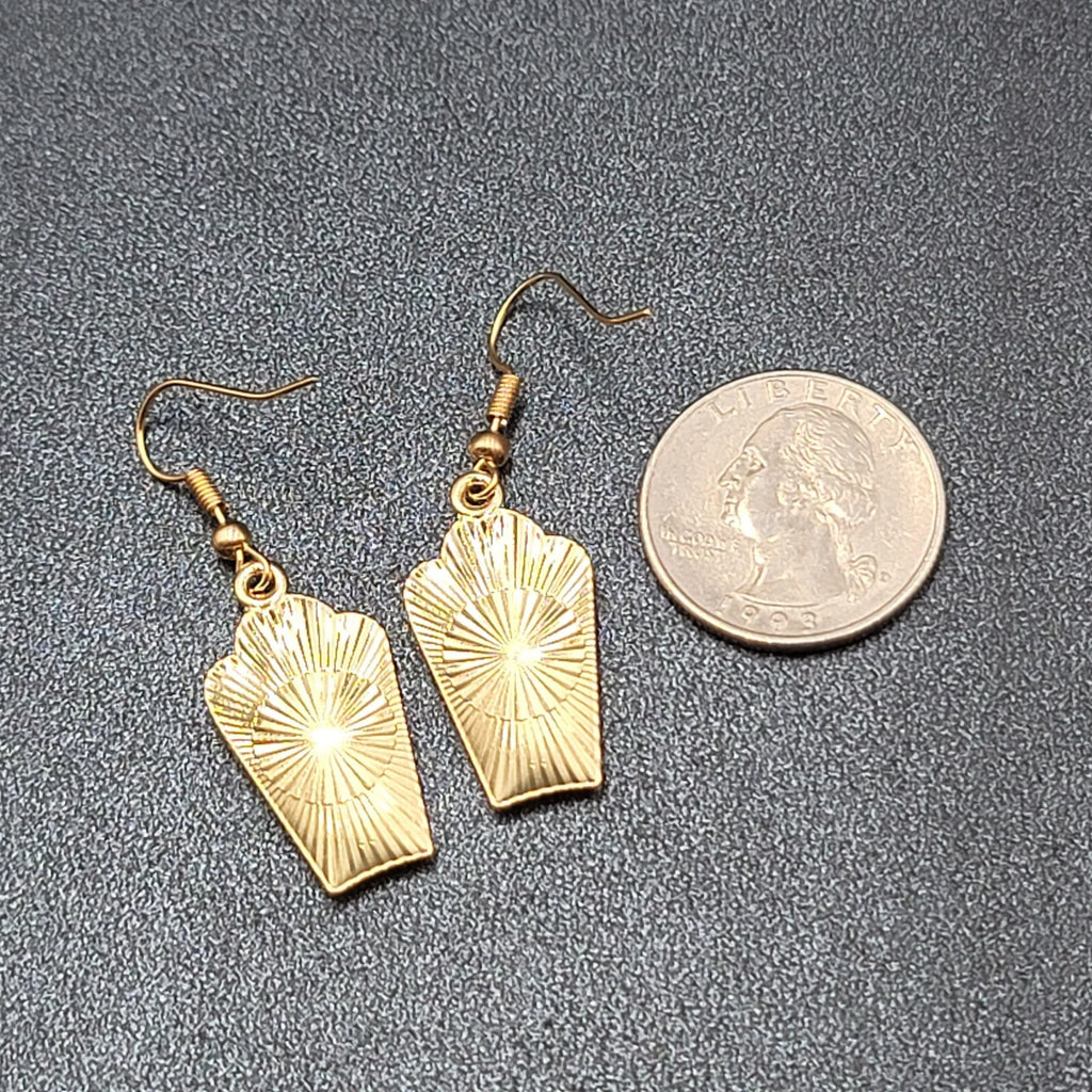 Halloween Coffin Pierced Earrings Skull Enamel Flowers Gold tone Dangle 1"