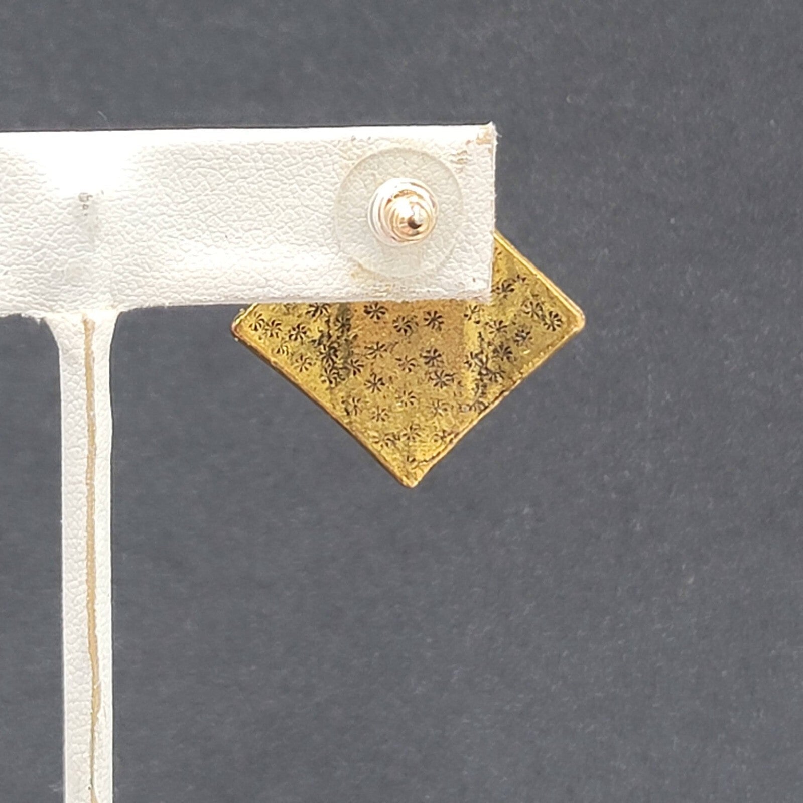 Pierced Earrings Antiqued Gold tone Brutalist Square Drop 1"