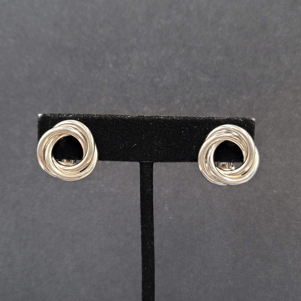 Vintage Clip on Earrings Silver tone Intertwined Circle Studs 5/8"