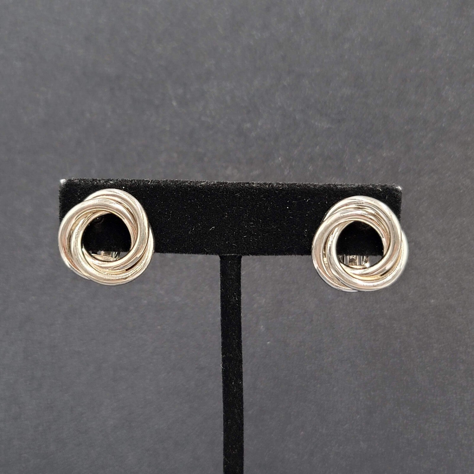 Vintage Clip on Earrings Silver tone Intertwined Circle Studs 5/8"