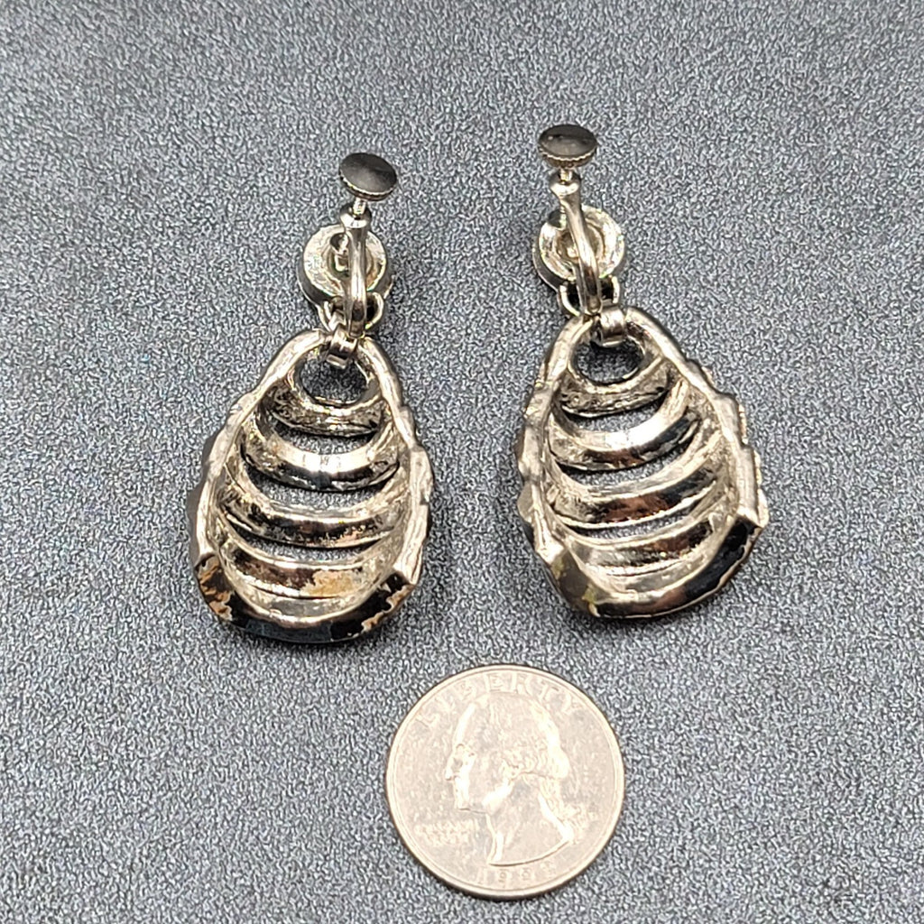 Vintage Clip on Earrings Silver tone Dangle Statement 1 7/8"