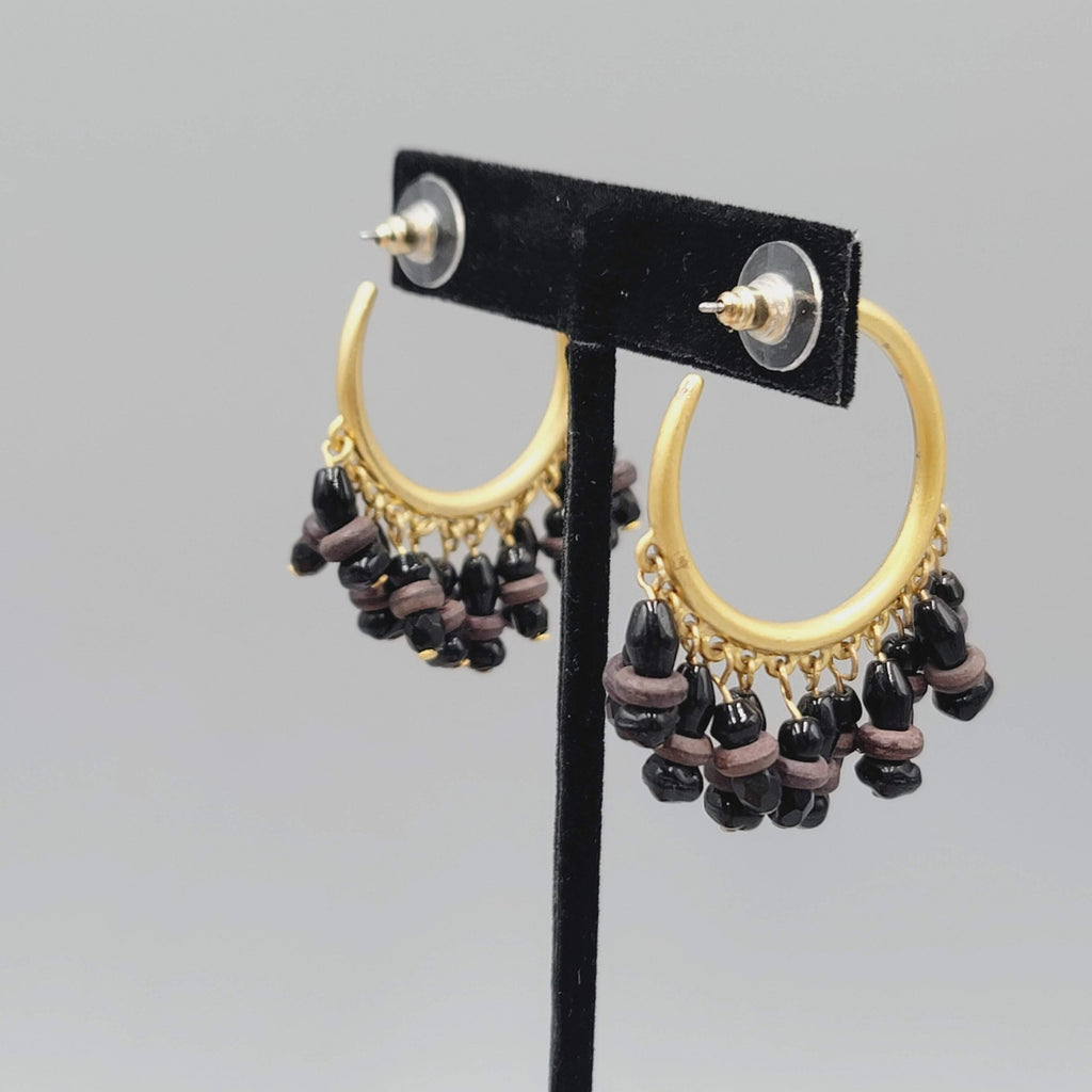 Beaded Hoop Pierced Earrings Hoops Gold tone Dangle 1.75"