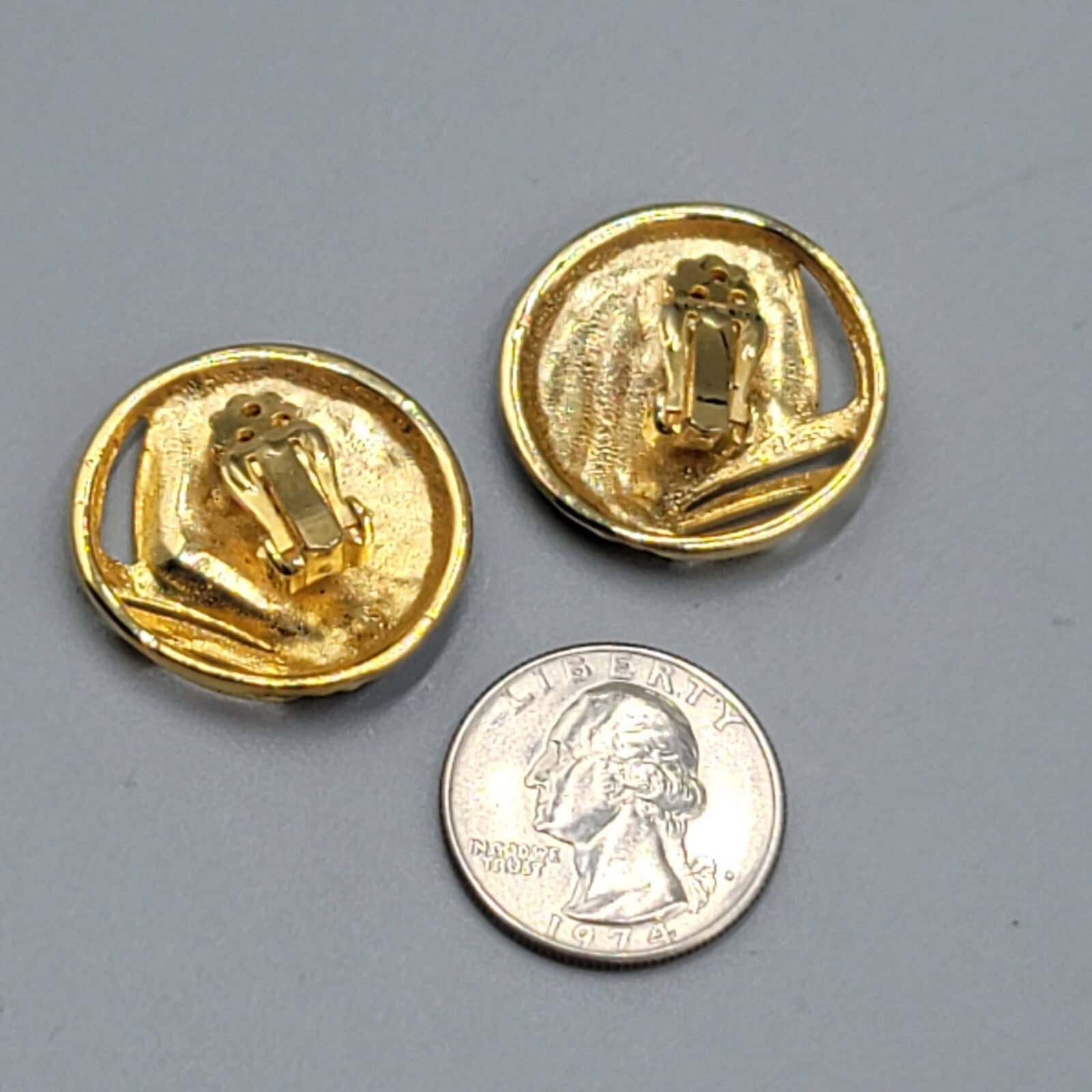 Vintage Clip on Earrings Gold tone Black Enamel Statement Drop 1 1/8"