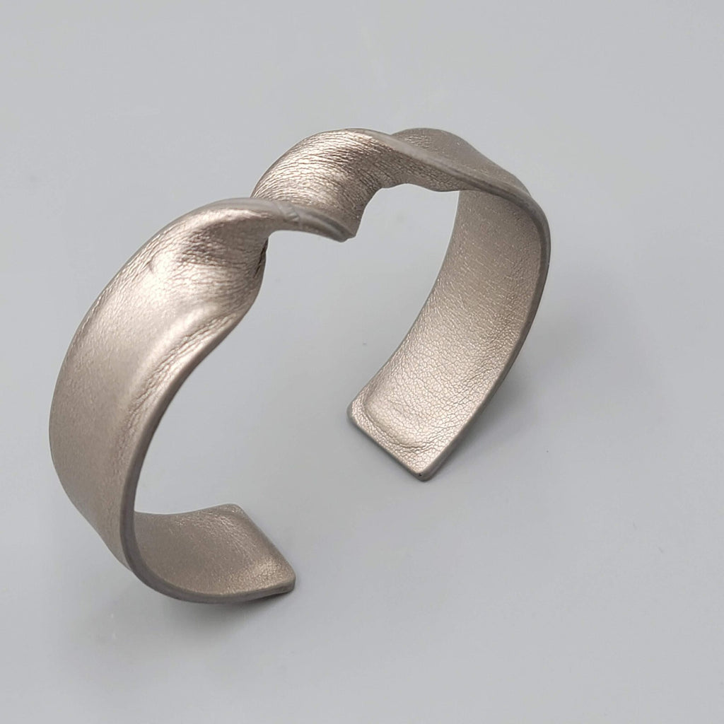 Memory Cuff Bracelet  Silver Gray Faux Leather Twist 