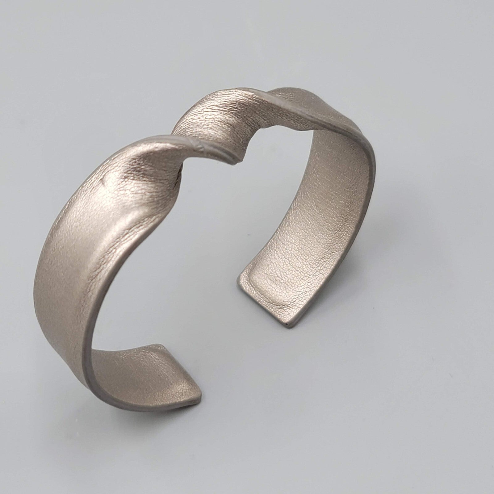 Memory Cuff Bracelet  Silver Gray Faux Leather Twist 