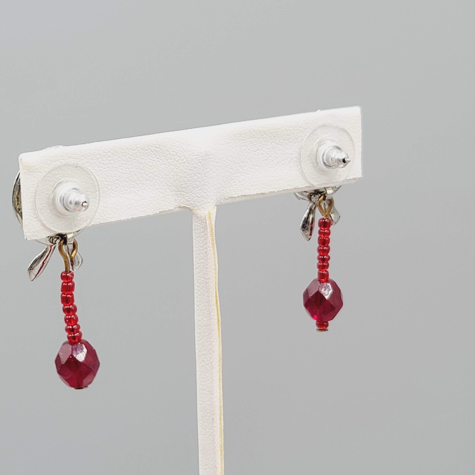 Vintage Red Hat Society Pierced Earrings Enamel Dangle 1.5"