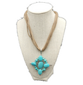 Bella Karma Necklace Multi Cord Dyed Howlite Turquoise Blue Pendant 18" - 21"