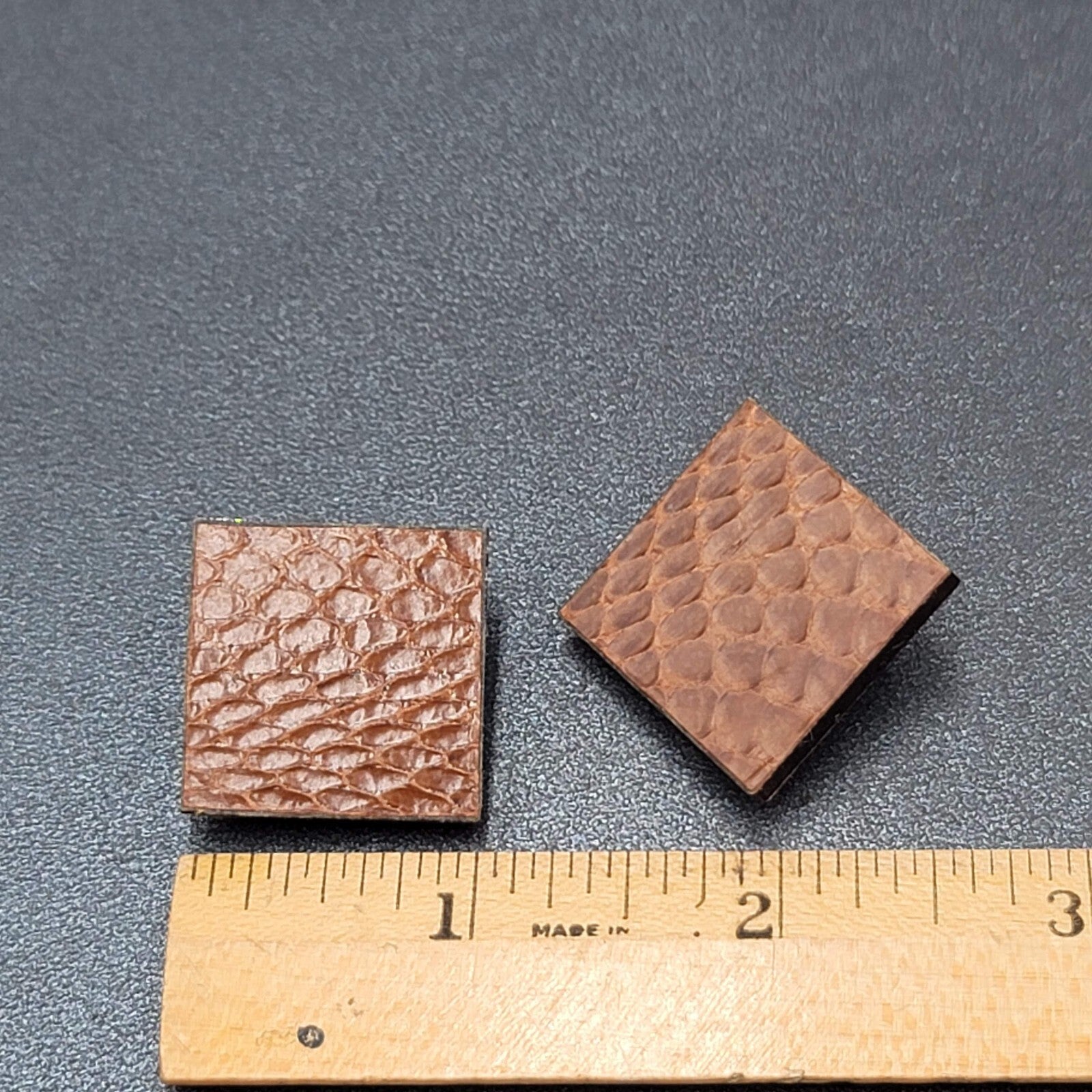 Vintage Clip on Earrings Brown Faux Snake Skin 1 3/8"