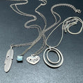 Lot of 4 Silver tone Chain Pendant Necklaces Feather Friends Blue Stone Circles