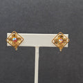 Vtg Clip on Earrings Gold tone Flower Aurora Borealis AB Rhinestone Studs 3/4"