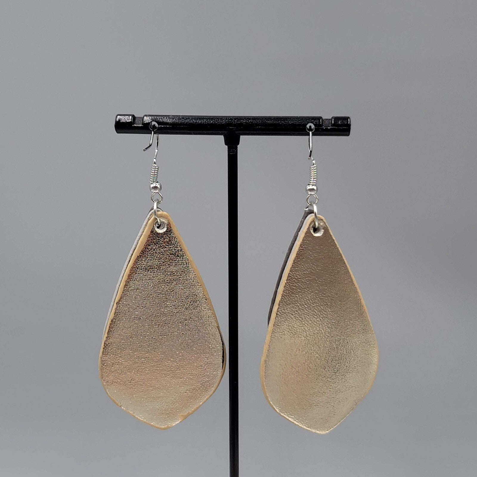 Pierced Earrings Triple Layer Faux Leather Metallic Dangle 2.5"