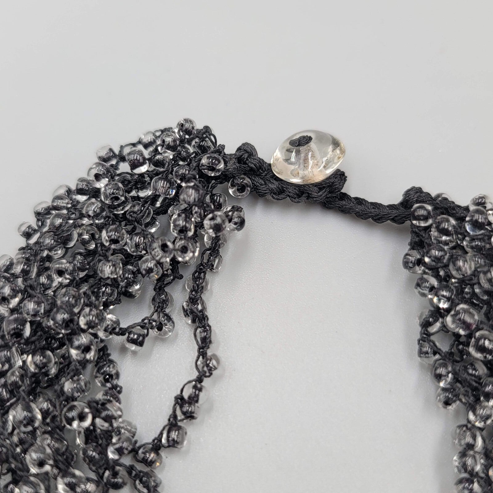 Multi Strand Black Bead Layered Necklace Button Closure 18"