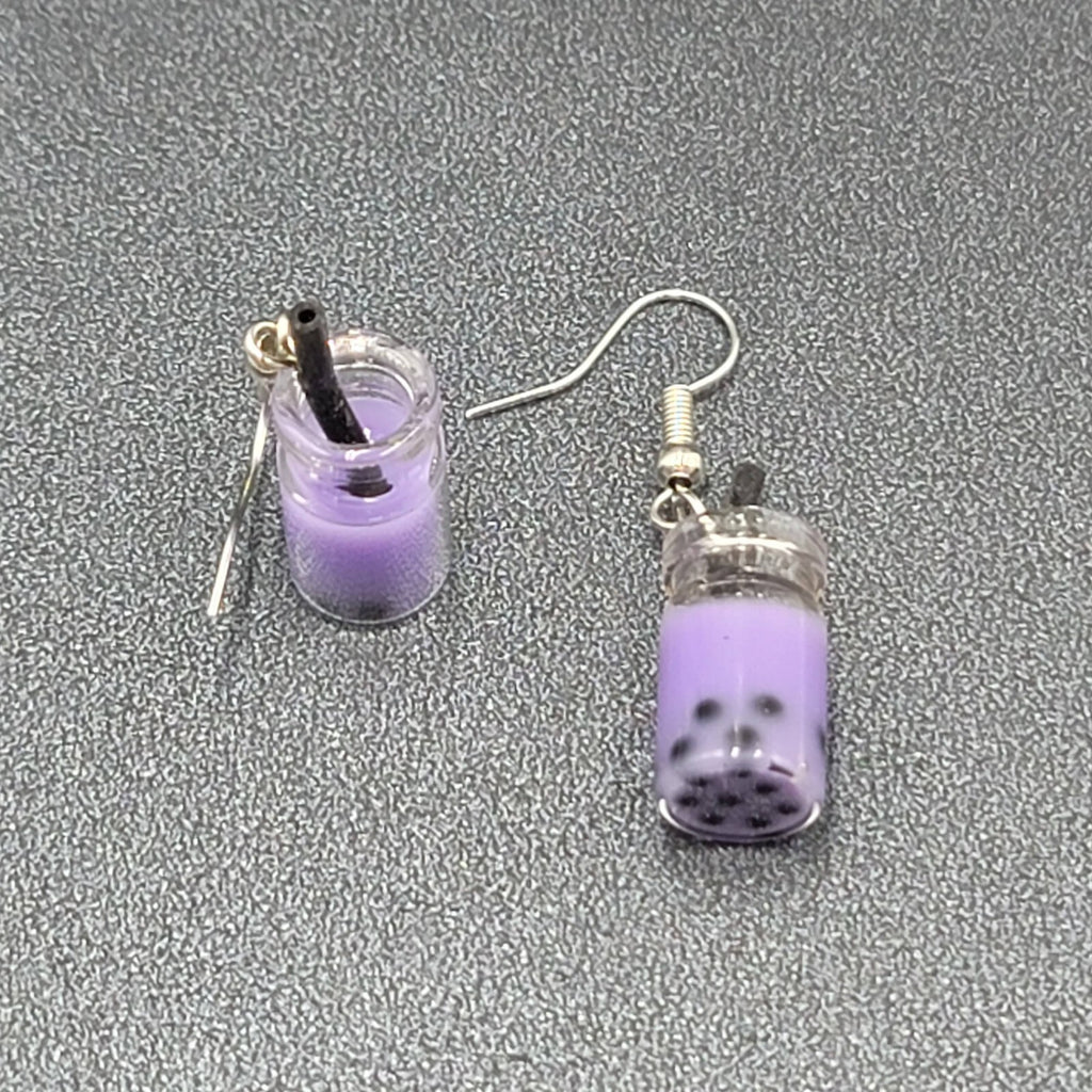 Purple Boba Tea Pierced Earrings New Dangle Smoothie Tea 1"
