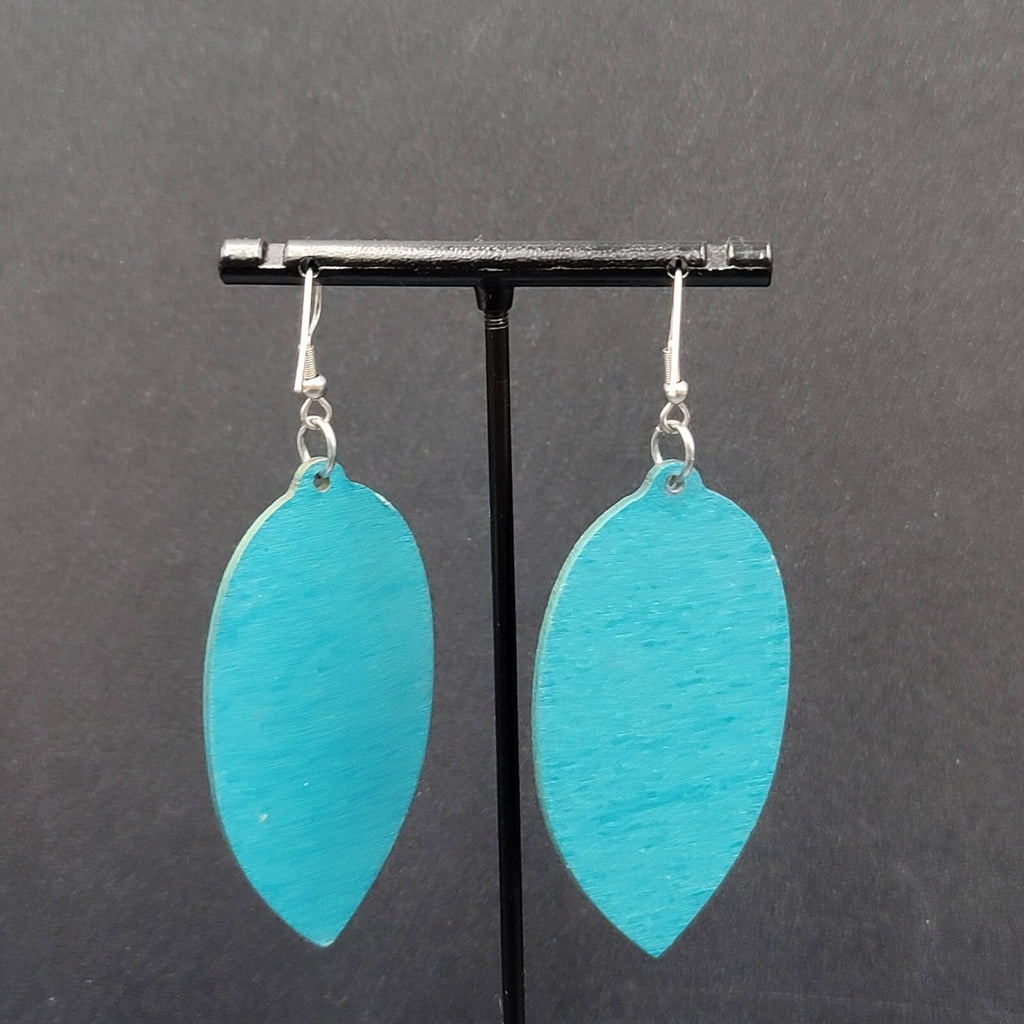 Pierced Earrings Silver tone Resin on Wood Ocean Beach Scene Large Dangle 2.5"