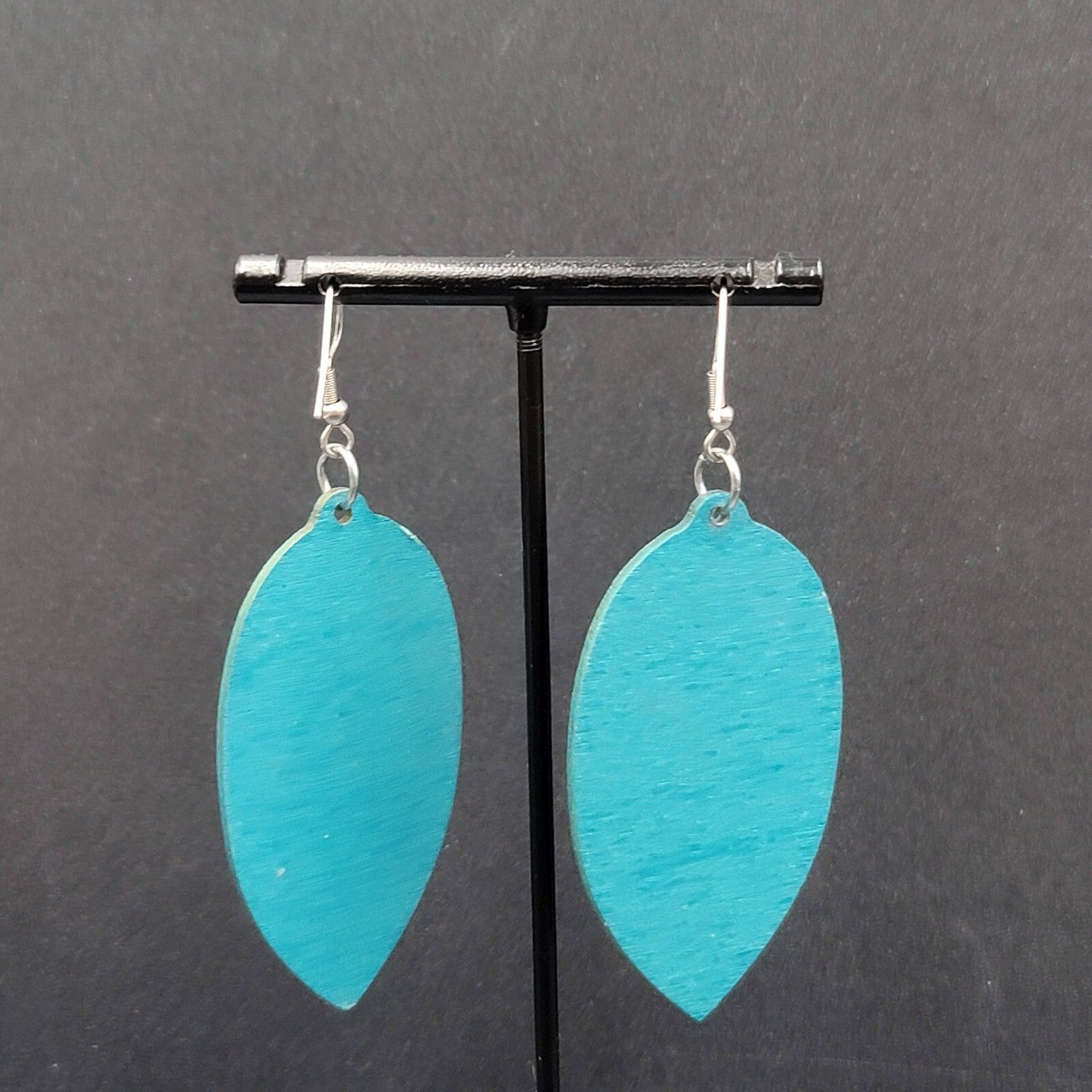 Pierced Earrings Silver tone Resin on Wood Ocean Beach Scene Large Dangle 2.5"