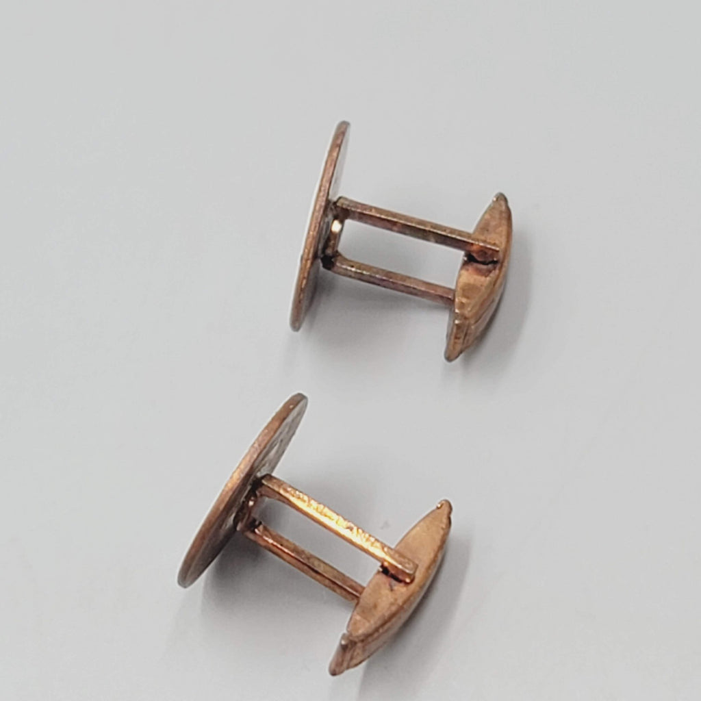 Vintage Mens Cufflinks White Speckle Enamel over Copper Round 3/4"